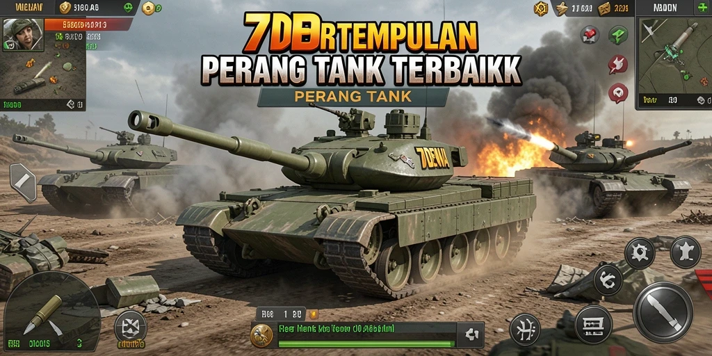 Tampilan antarmuka 7DEWA dengan pertempuran tank yang mendebarkan.